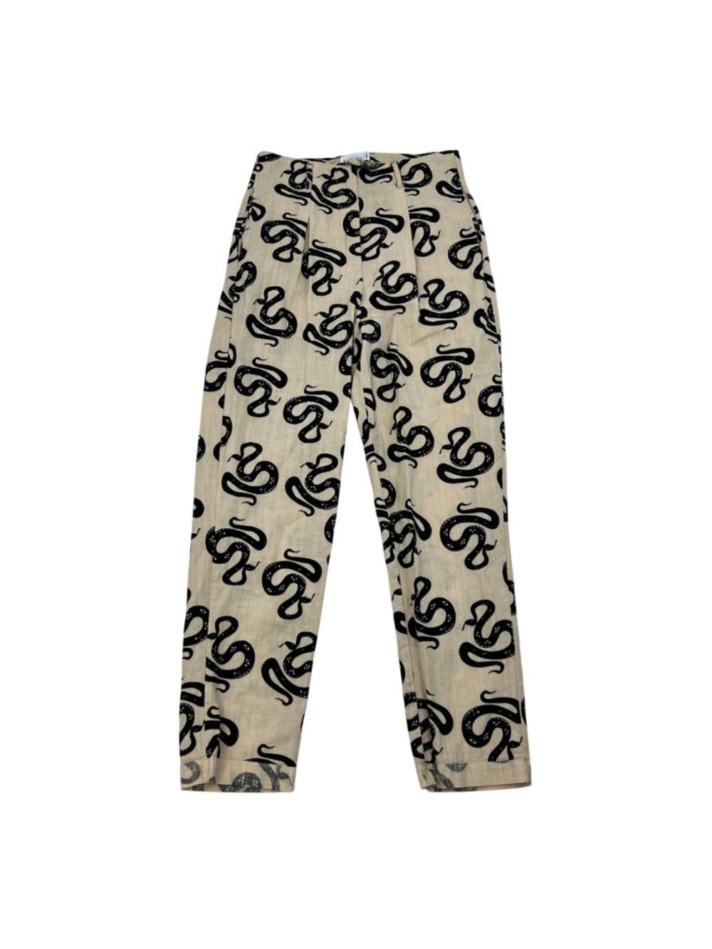 SHEKOU Women’s Snake Print Ankle Pants High Rise Lightweight Cream/Black Small
